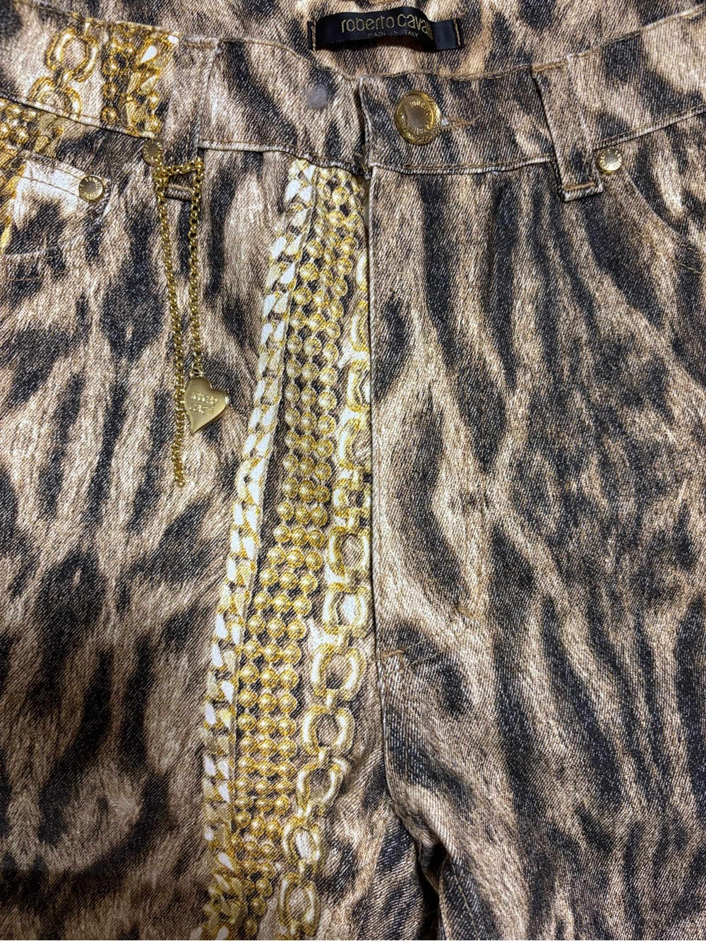 Roberto Cavalli FW2003 Leopard Chain Print Jeans - Picture 4 of 5